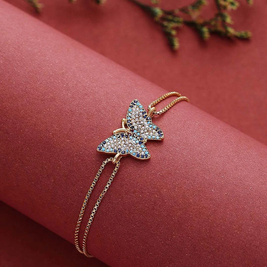 Pure Silver Bracelet for Men &amp; Women - Pure Silver Bracelet for Women &#8211; Multicolor Gold-Plated CZ Butterfly Design