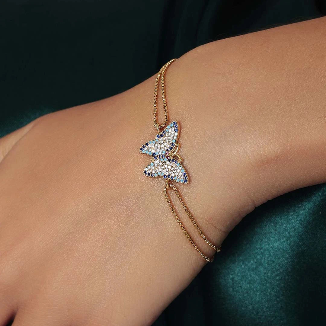 Silver chain bracelet - Pure Silver Bracelet for Women &#8211; Multicolor Gold-Plated CZ Butterfly Design