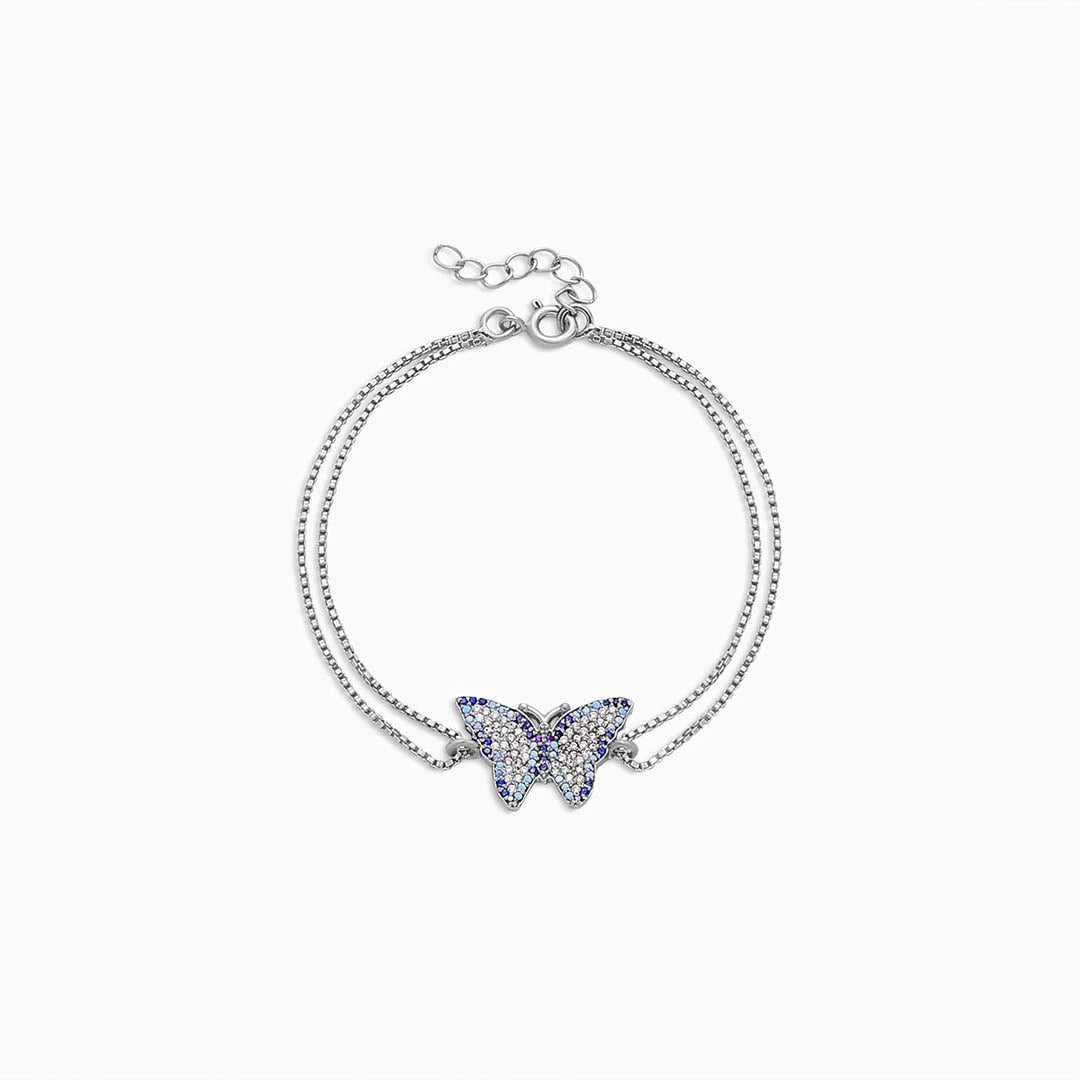Silver Charm Bracelets - Pure 925 Silver Bracelet &#8211; Sparkling Butterfly With Multicolor CZ