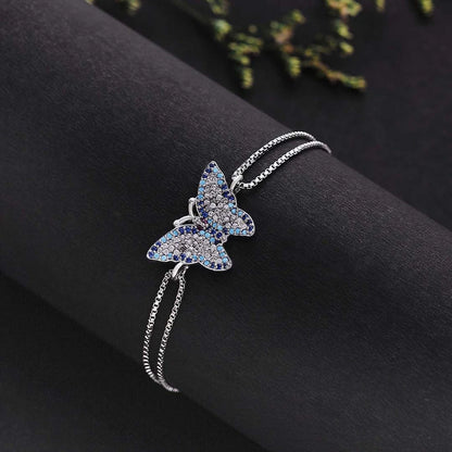 Pure Silver Bracelet for Men &amp; Women - Pure 925 Silver Bracelet &#8211; Sparkling Butterfly With Multicolor CZ