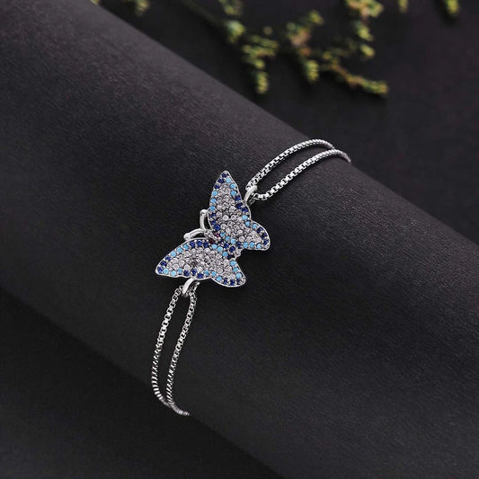 Pure Silver Bracelet for Men &amp; Women - Pure 925 Silver Bracelet &#8211; Sparkling Butterfly With Multicolor CZ