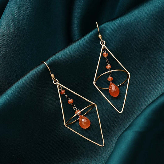 Drop Earrings - Pure Silver Earrings &#8211; String of Gold Finish Carnelian