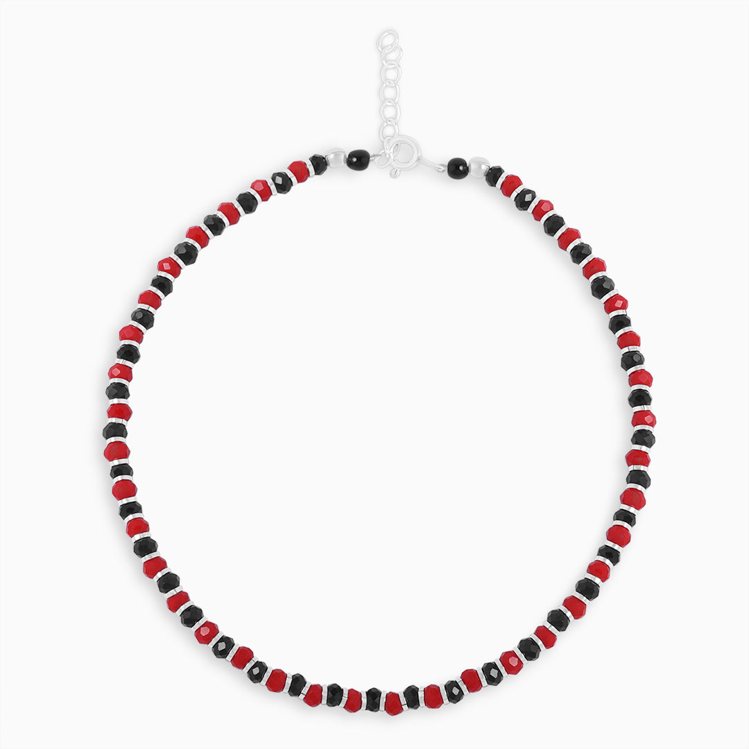 anklets for girls - Pure Silver Anklet &#8211; Stylish Duo Red-Black Beads