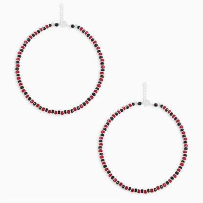 321 - Pure Silver Anklet &#8211; Stylish Duo Red-Black Beads