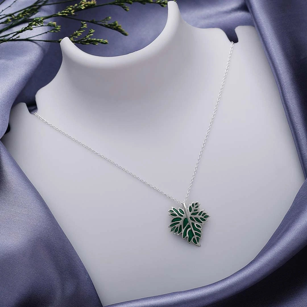 Neck Pieces - Pure Silver Pendant &#8211; Evergreen Leafy Design