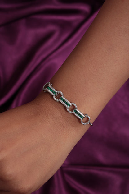 925 Sterling Silver Green Cz Studded Chain Bracelet - Tweov Jewels