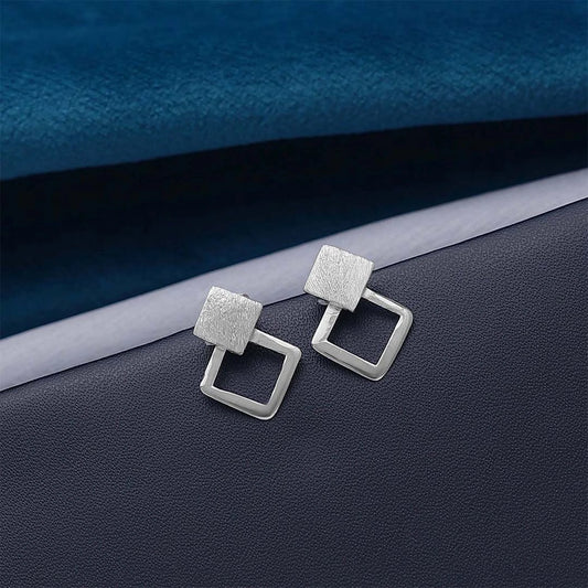 Silver Earrings - Pure 925 Silver Studs &#8211; Sterling Square Texture