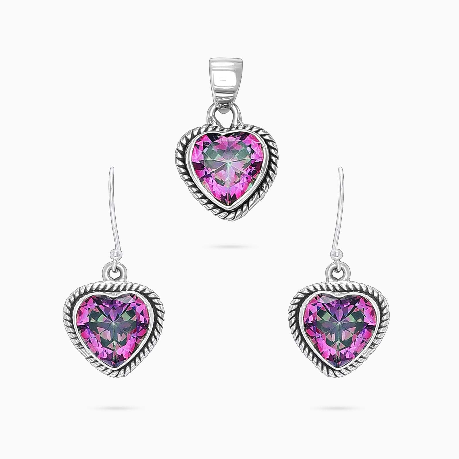 147 - Pure Silver Jewellery Set &#8211; Heart Shaped CZ Studded Pendant Set