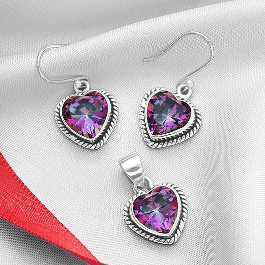 Jewellery Sets - Pure Silver Jewellery Set &#8211; Heart Shaped CZ Studded Pendant Set