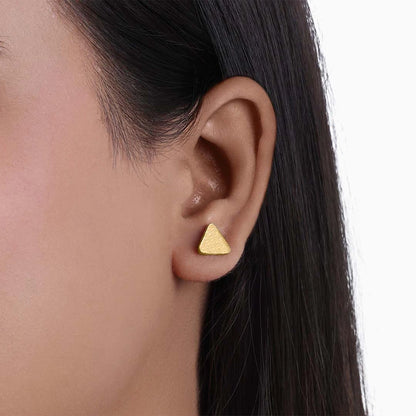 Tops Earrings - Pure Silver Stud &#8211; Triangle Gold Plated Model