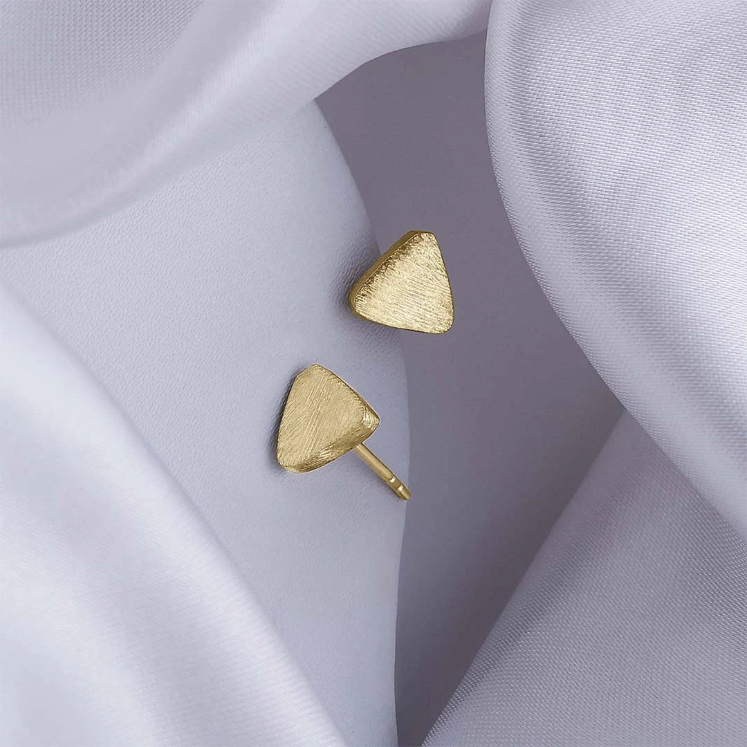 Silver Earrings - Pure Silver Stud &#8211; Triangle Gold Plated Model