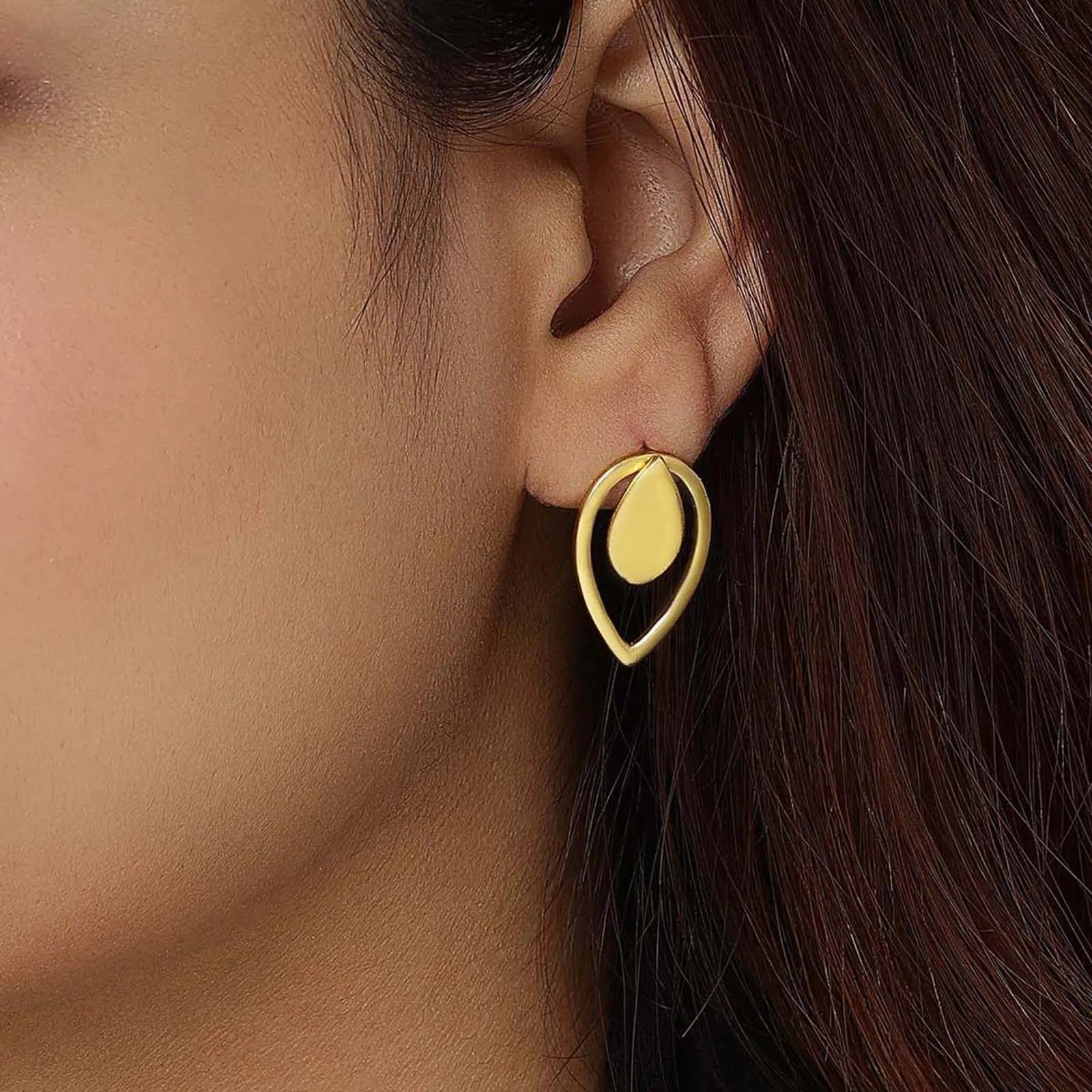 Pure Silver Earrings - 2 in 1 Dew Drop Model With Gold Finish