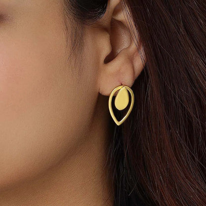 Pure Silver Earrings - 2 in 1 Dew Drop Model With Gold Finish