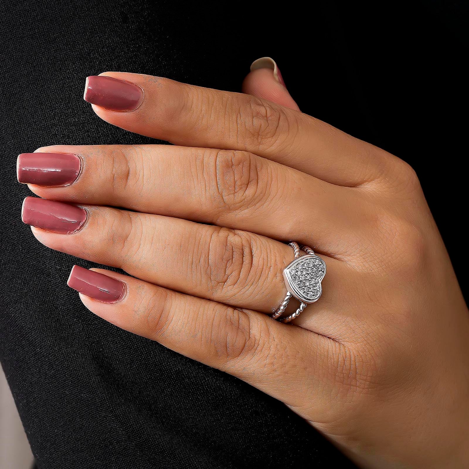 925 sterling silver cz studded heart ring - Tweov Jewels