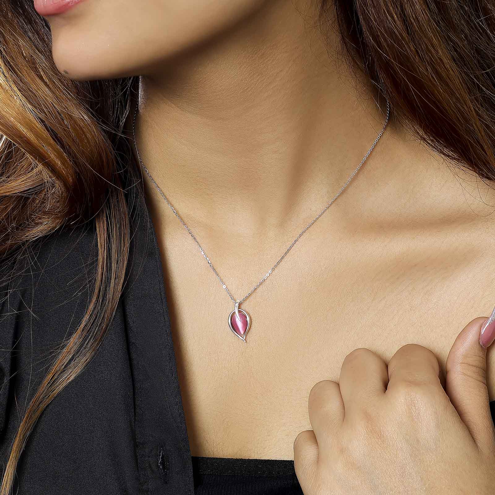 Pink Leaf Silver Pendant Necklace - Tweov Jewels