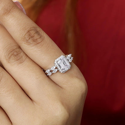 Solitaire Emerald Cut CZ Silver Ring - Tweov Jewels