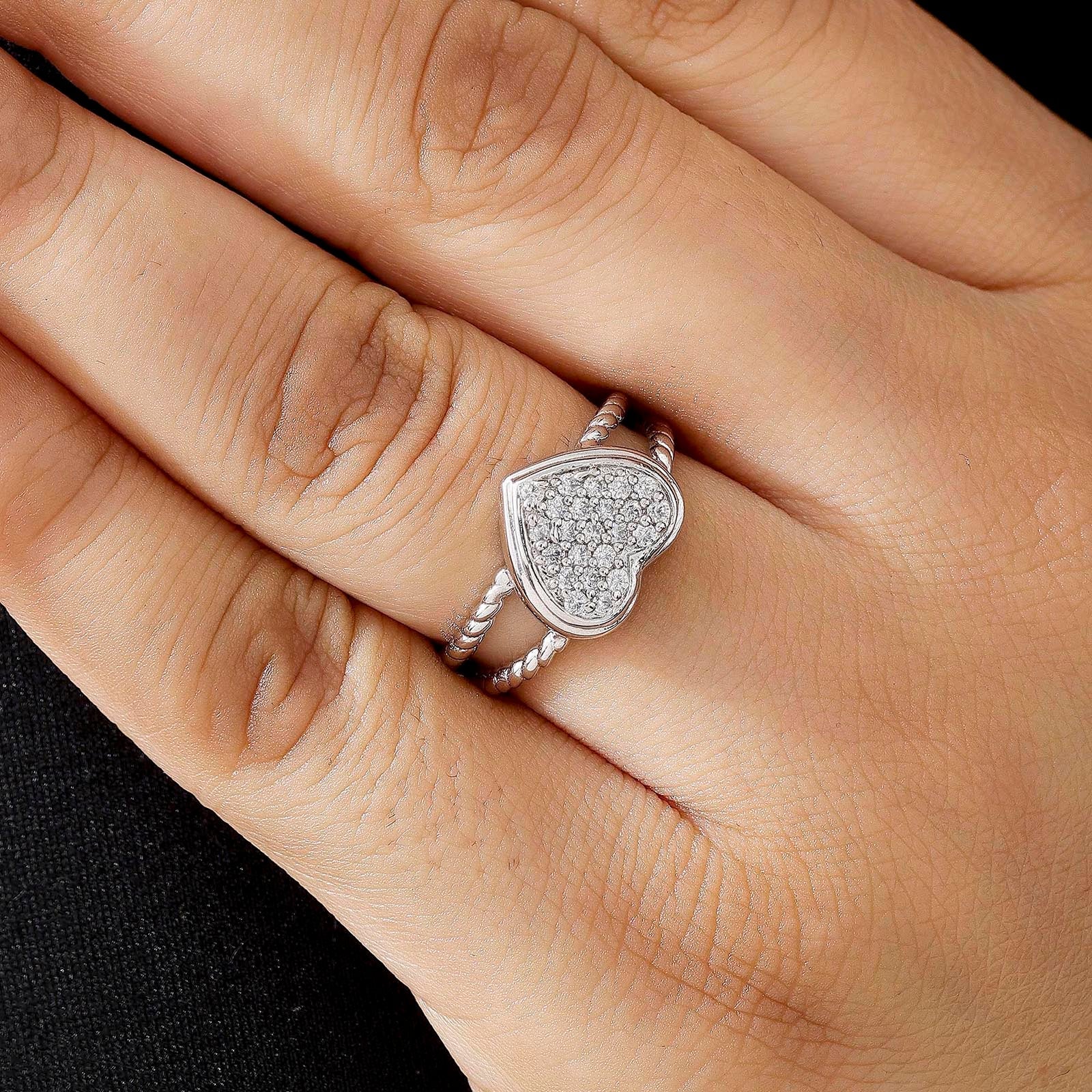 925 sterling silver cz studded heart ring - Tweov Jewels