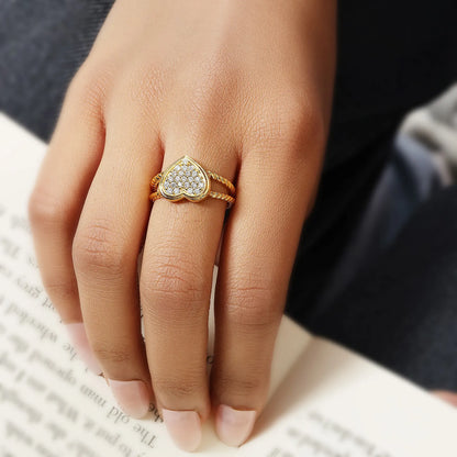 Golden Zircon Heart Silver Ring