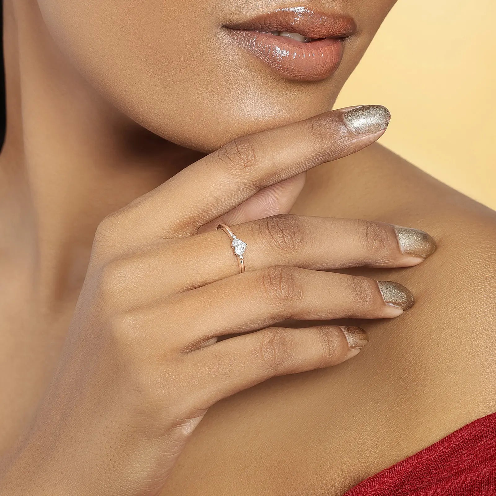 Minimal CZ Heart Silver Ring
