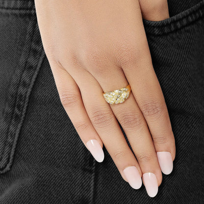 Gold Plated AD Wide Silver Leaf Ring