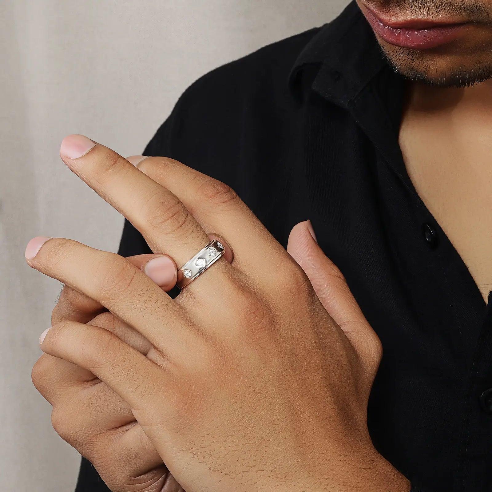 Silver CZ Band Ring for Men
