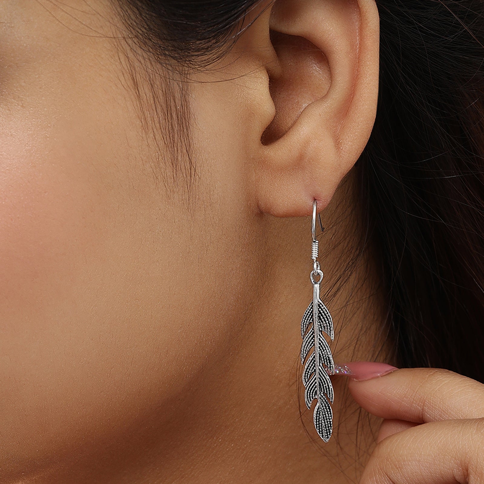 Pure Silver Earrings - Oxidized Leaf Model - Tweov Jewels