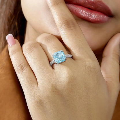 Princess Cut Blue Solitaire Silver Ring - Tweov Jewels