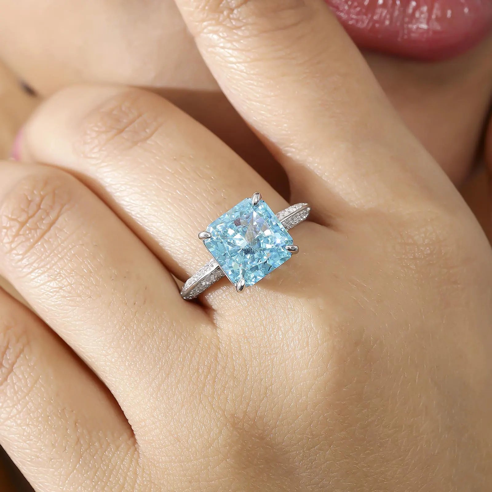 Princess Cut Blue Solitaire Silver Ring - Tweov Jewels