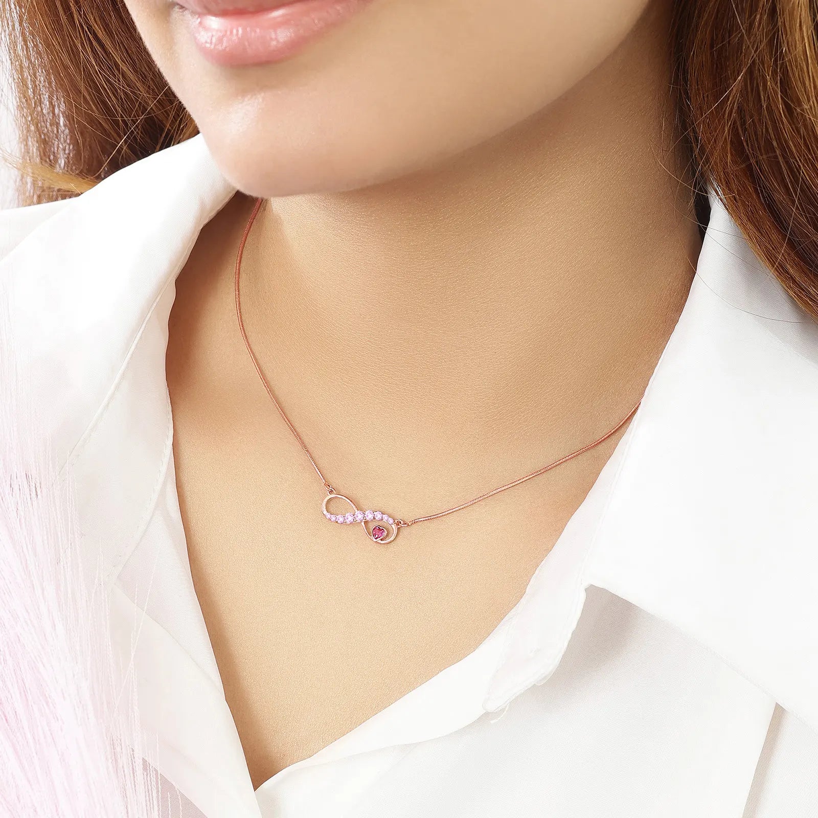 Rose Gold Infinity Pink Heart Silver Necklace
