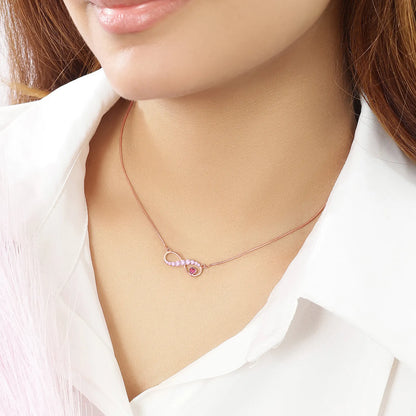Rose Gold Infinity Pink Heart Silver Necklace