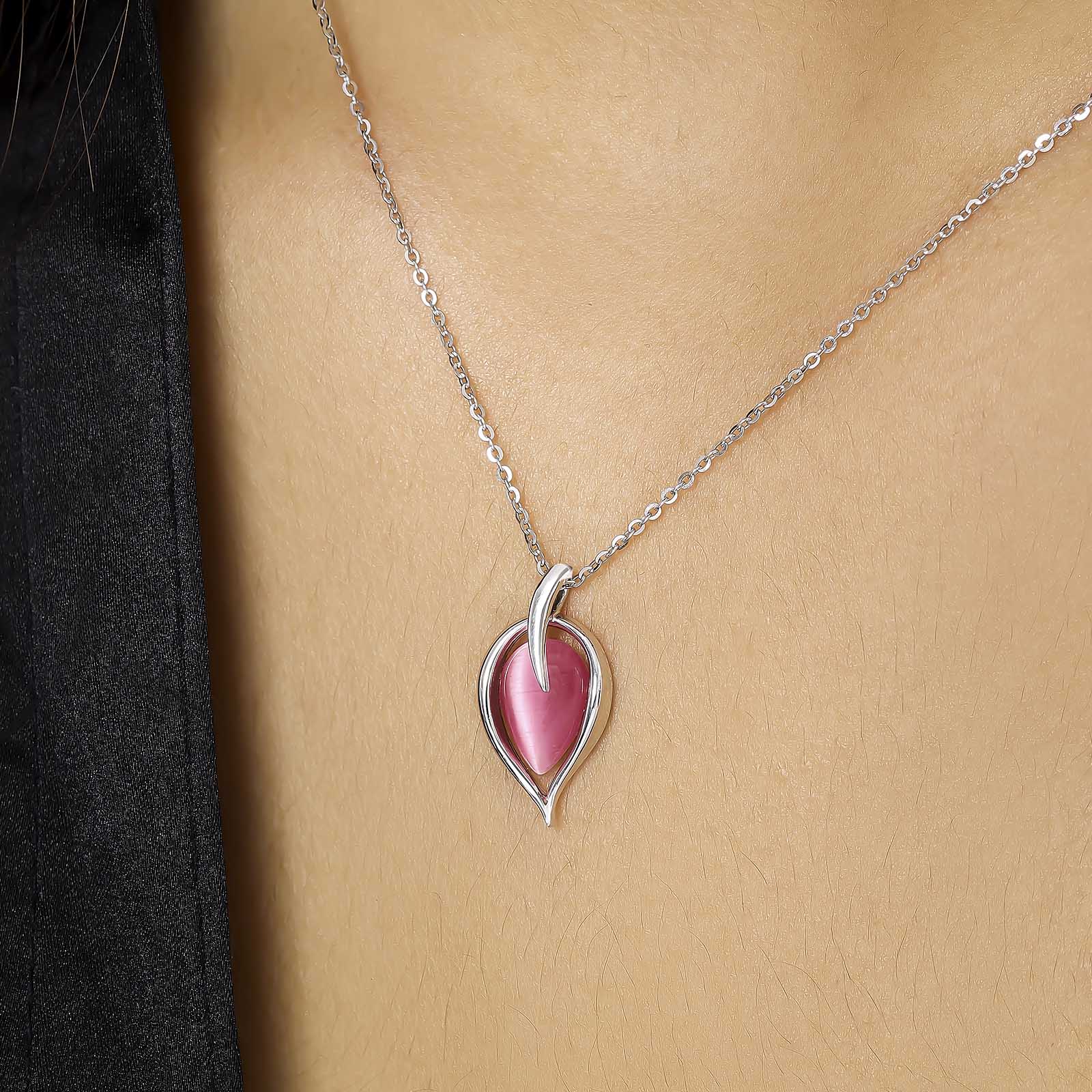 Pink Leaf Silver Pendant Necklace - Tweov Jewels