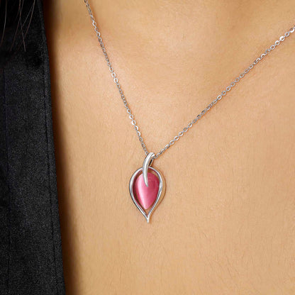 Pink Leaf Silver Pendant Necklace - Tweov Jewels