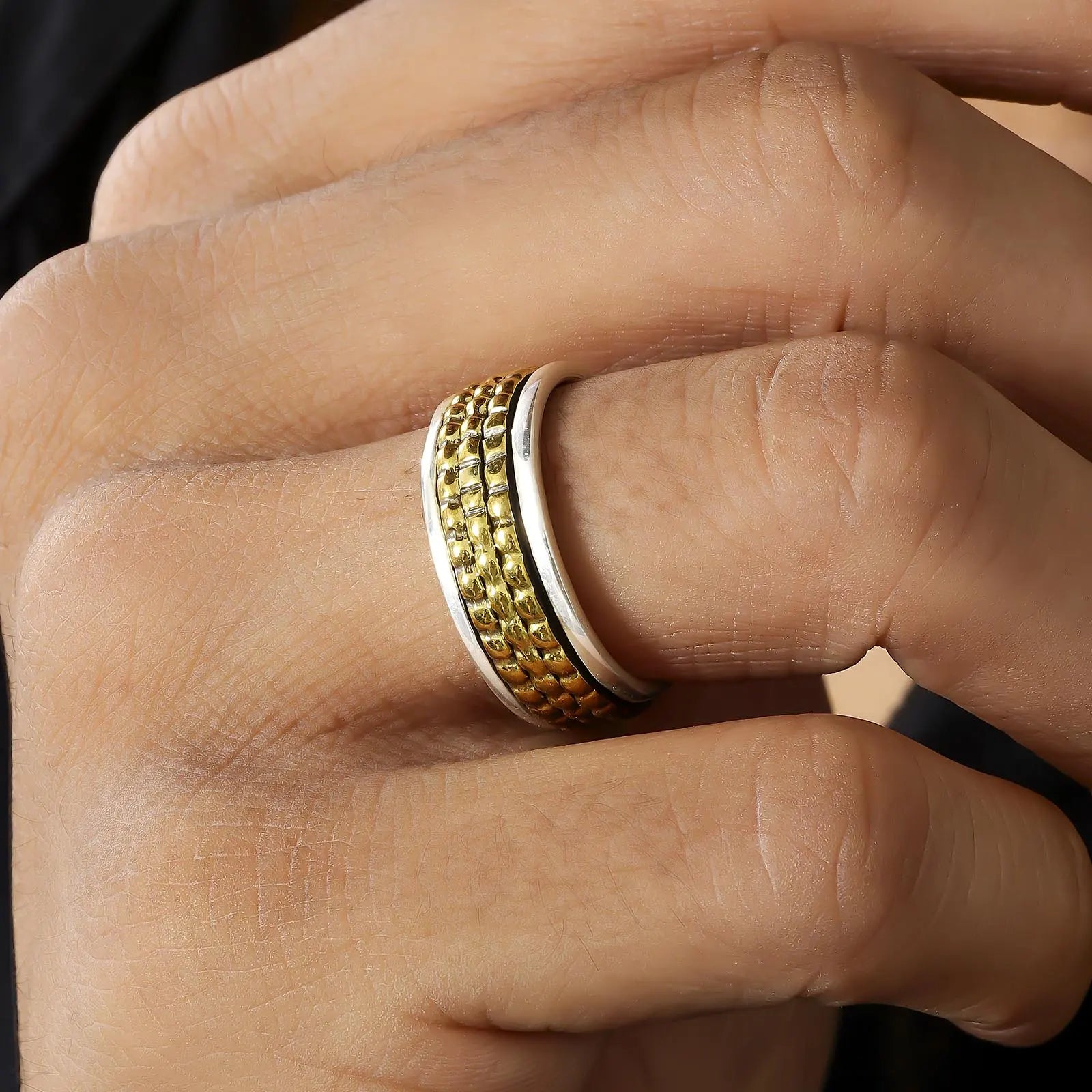 Gold Plated Textured Silver Ring