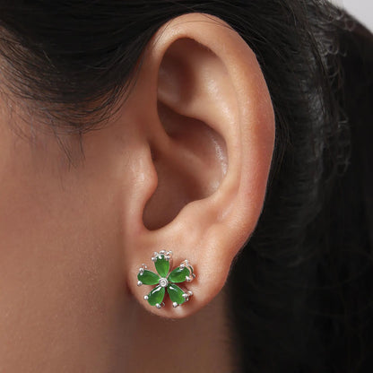 Floral Green Silver Stud Earrings