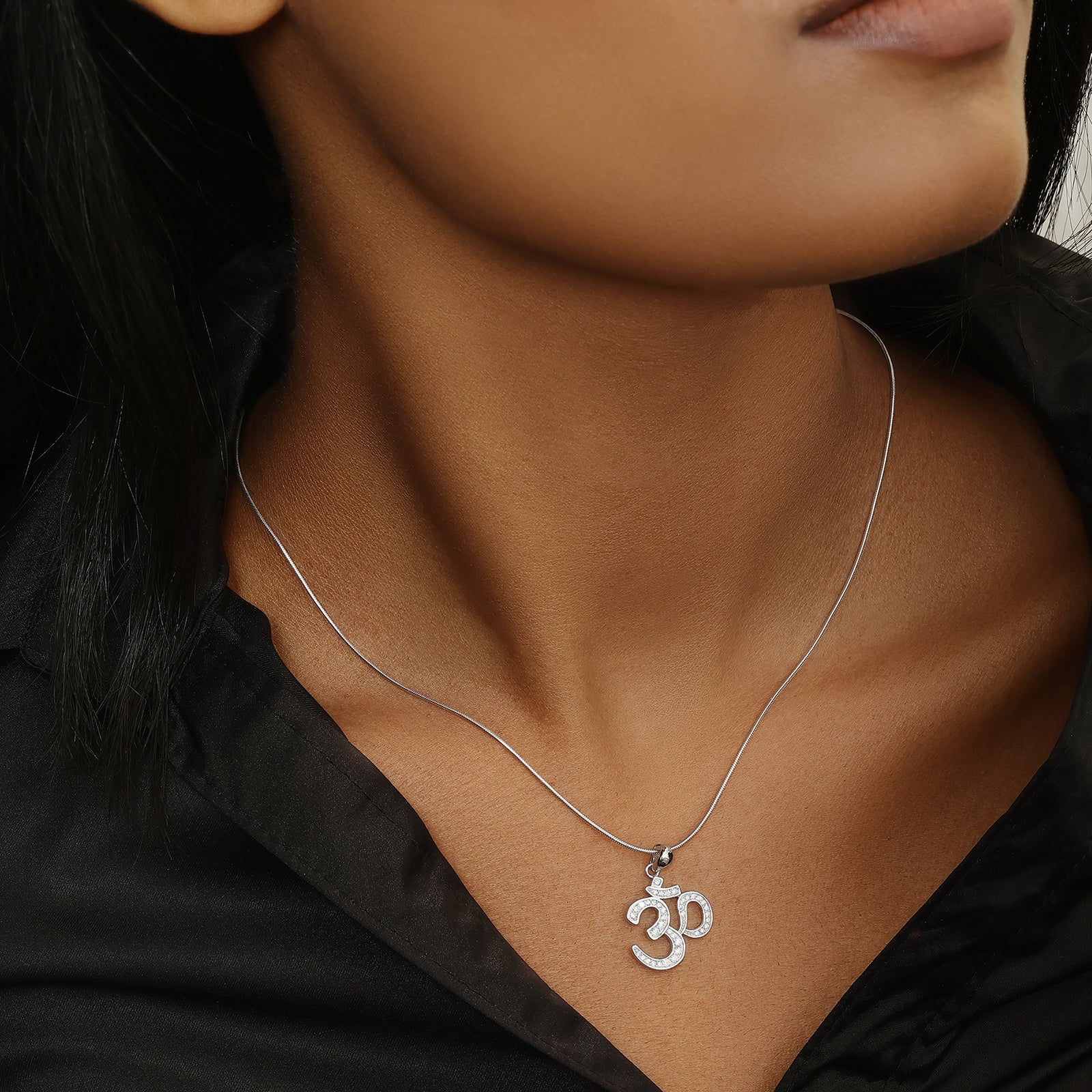 CZ Studded Silver Om Pendant Chain - Tweov Jewels