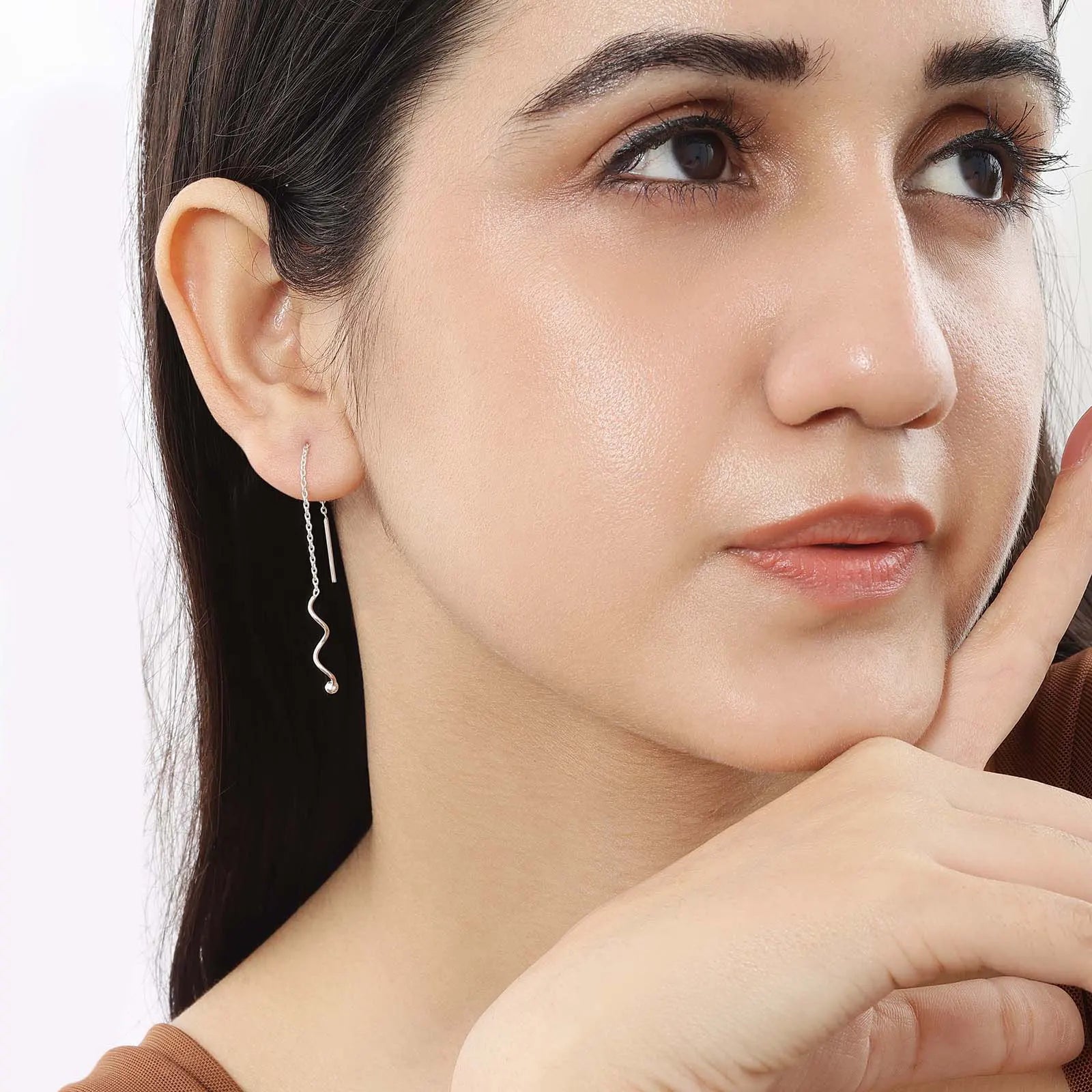 Pure Silver Earrings - Wavy Chain Drop - Tweov Jewels