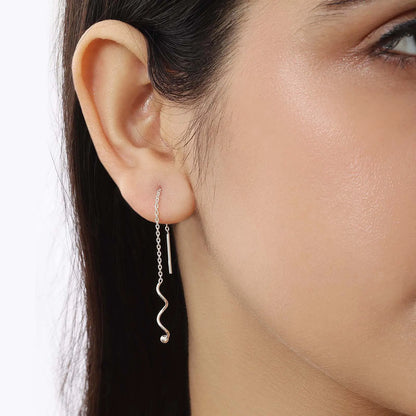 Pure Silver Earrings - Wavy Chain Drop - Tweov Jewels