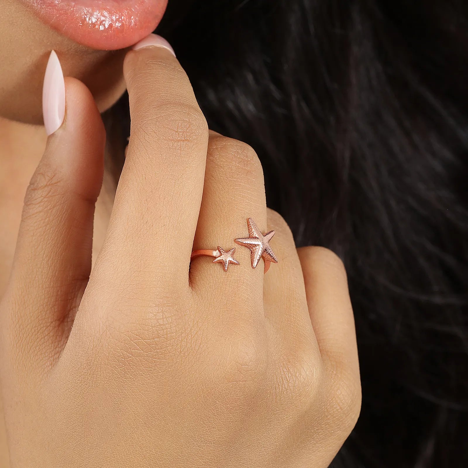 Rose Gold Double Star Silver Ring - Tweov Jewels