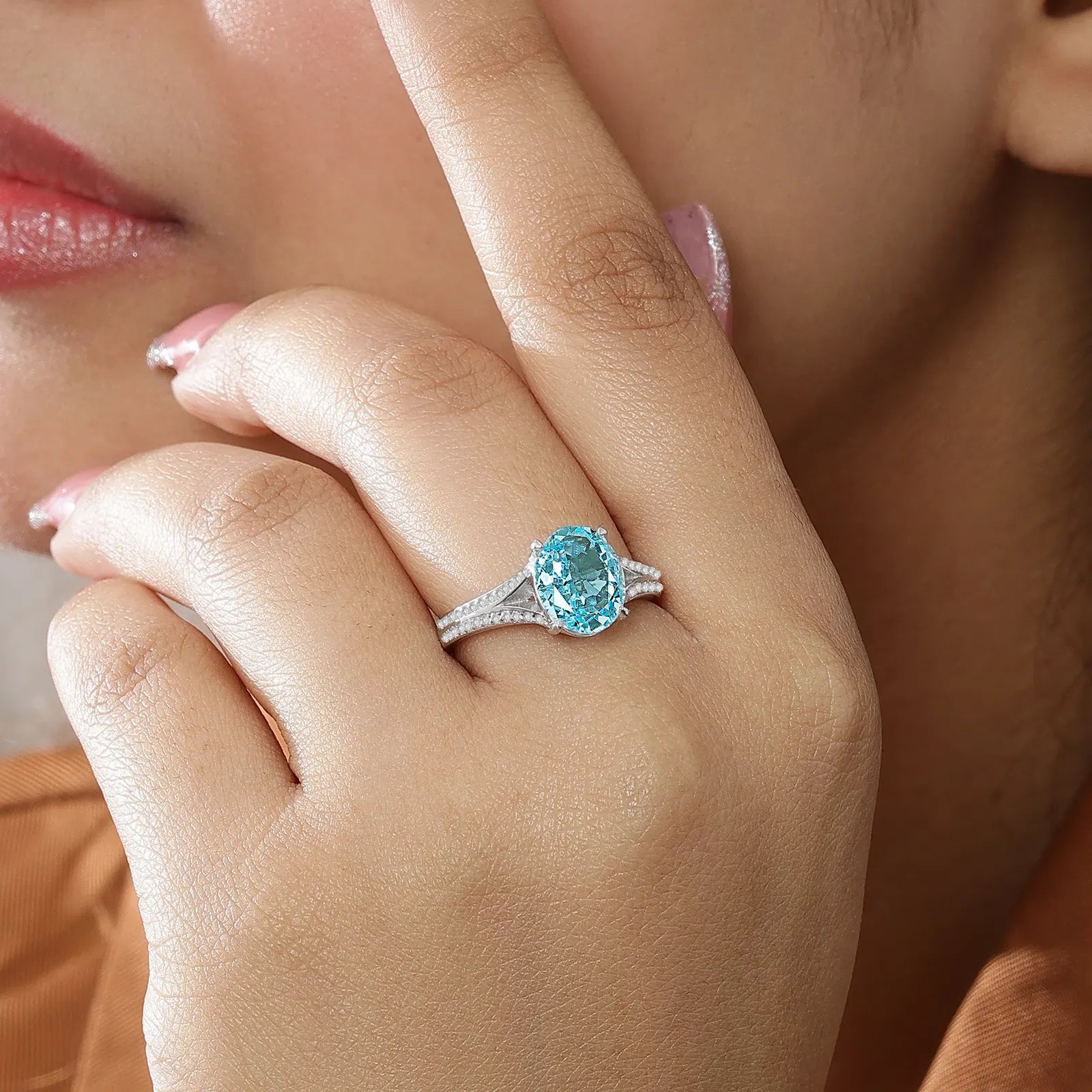 Oval Cut Sky Blue Topaz Silver Ring