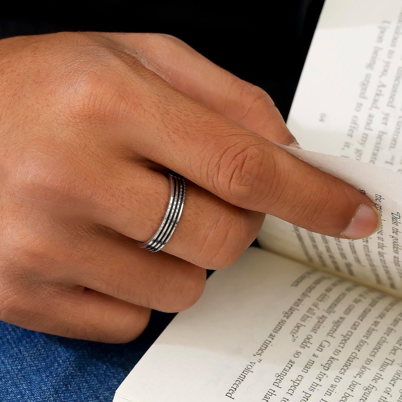925 Sterling Silver Black Spinner Ring