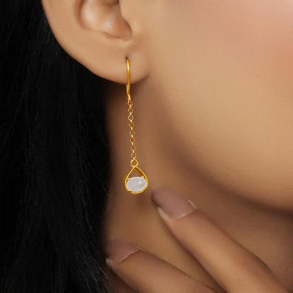 Sparkling Gold Plated Moonstone Earrings