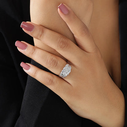 Cubic Zirconia Leaf Silver Ring