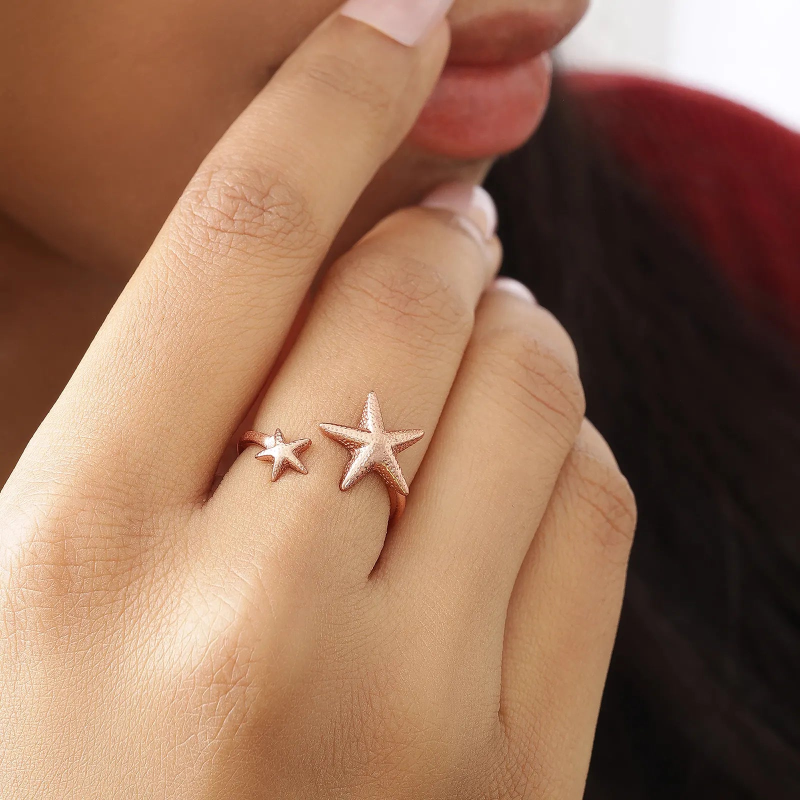 Rose Gold Double Star Silver Ring - Tweov Jewels