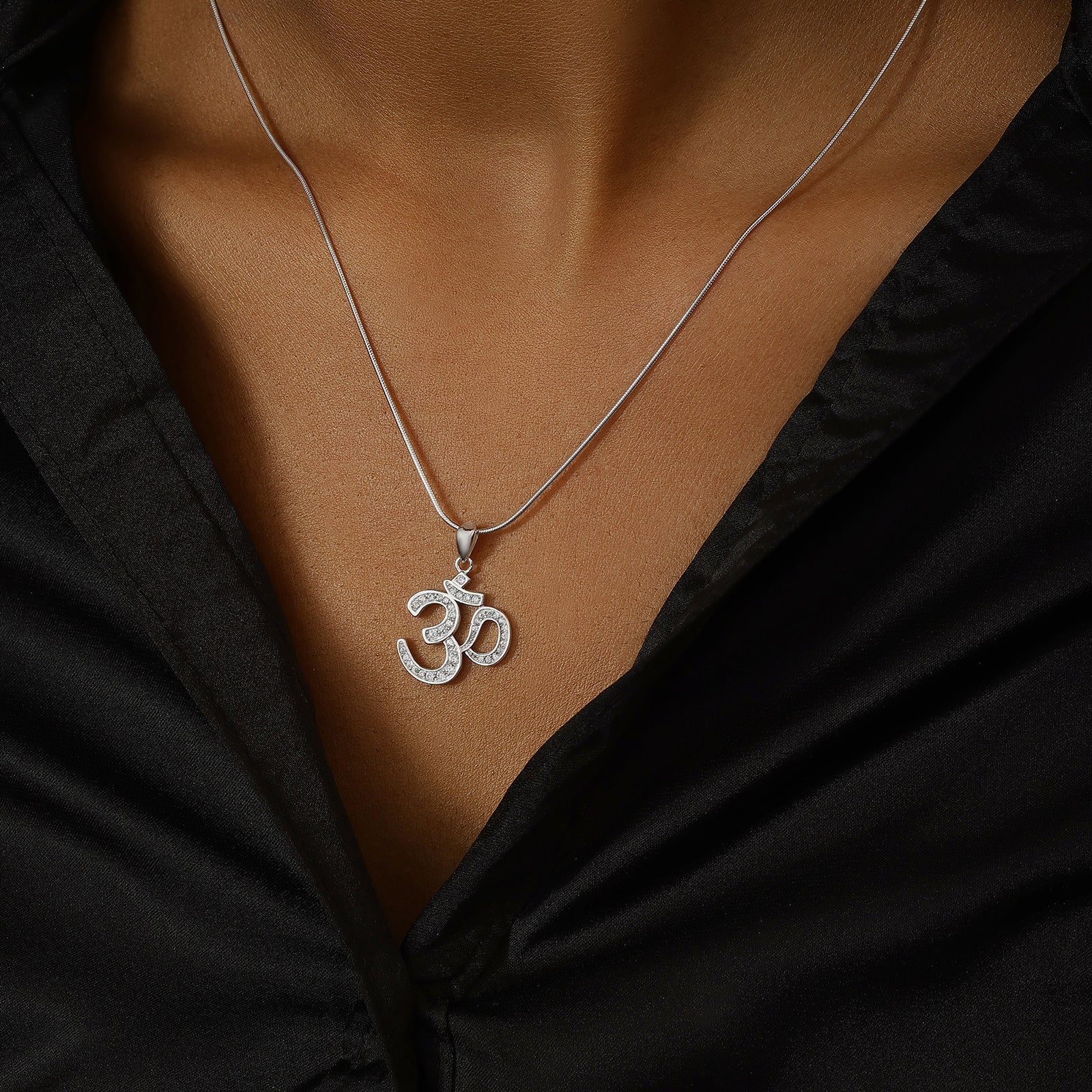 CZ Studded Silver Om Pendant Chain - Tweov Jewels