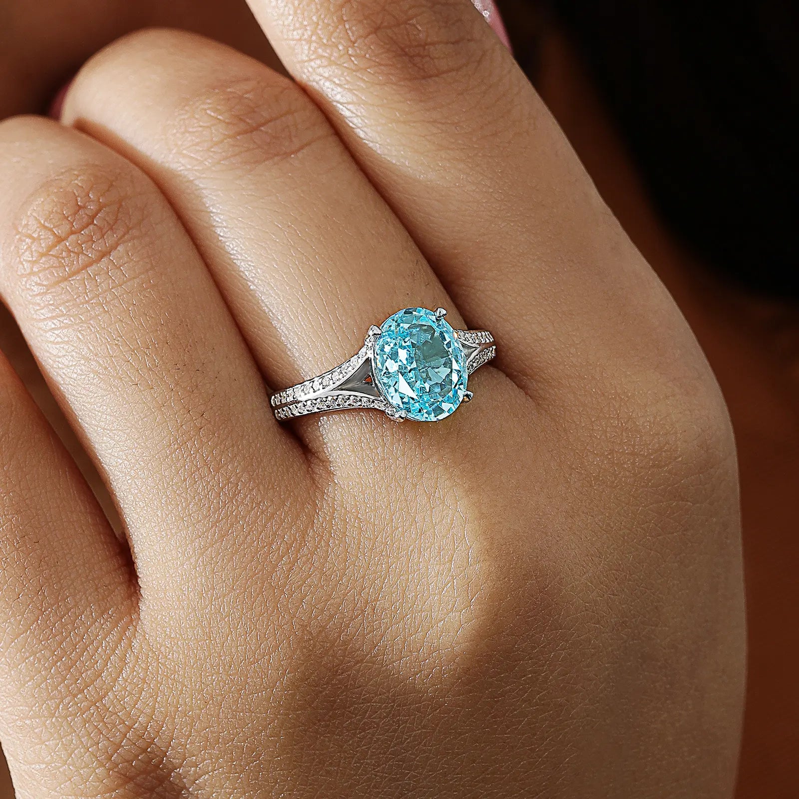 Oval Cut Sky Blue Topaz Silver Ring