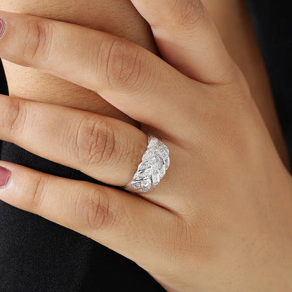 Cubic Zirconia Leaf Silver Ring