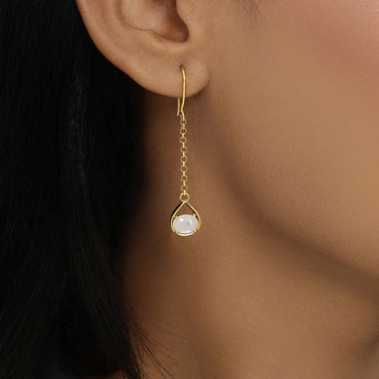 Sparkling Gold Plated Moonstone Earrings