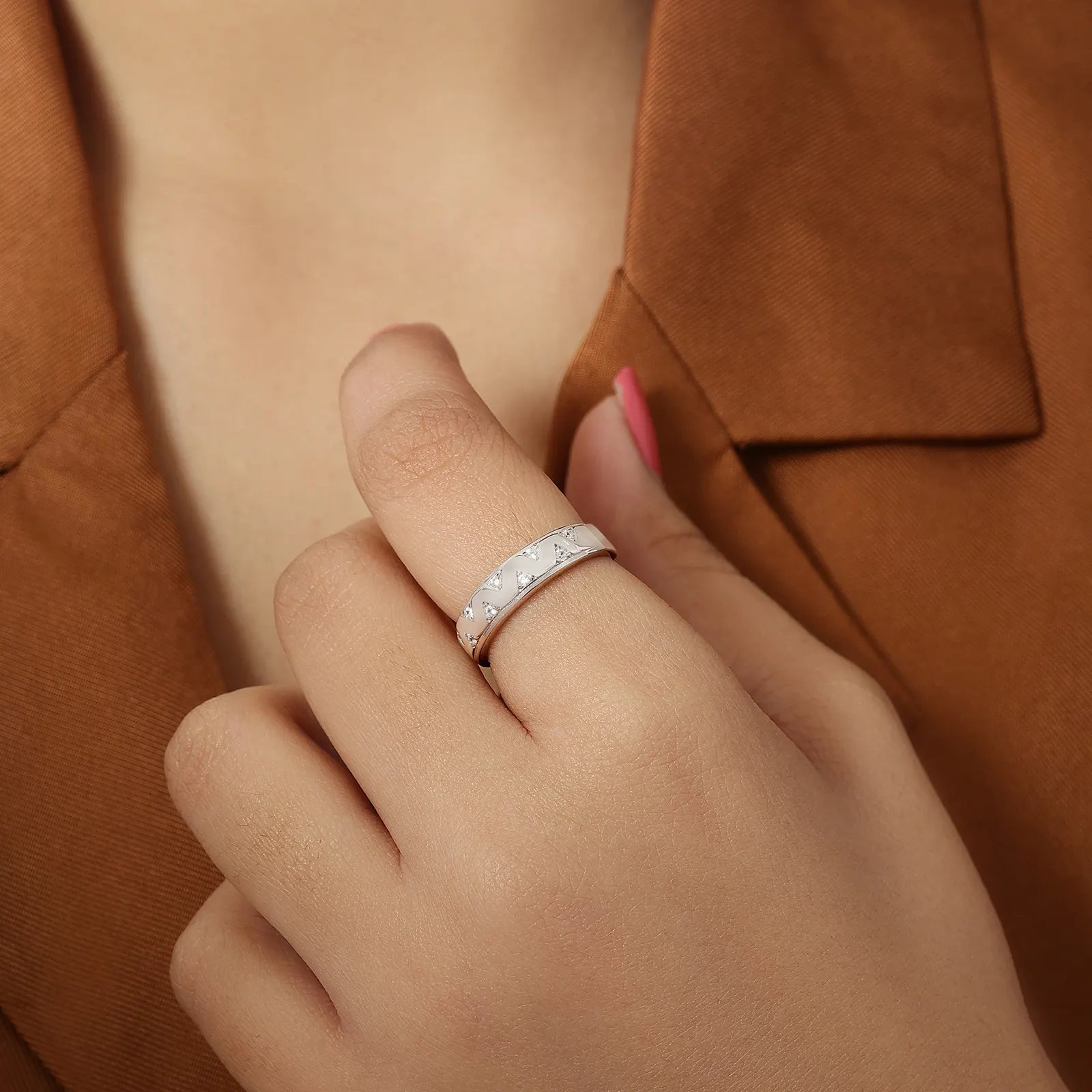Silver CZ Wave Ring for Women