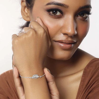 Pure 925 Sterling Silver Leaf Design Chain Bracelet