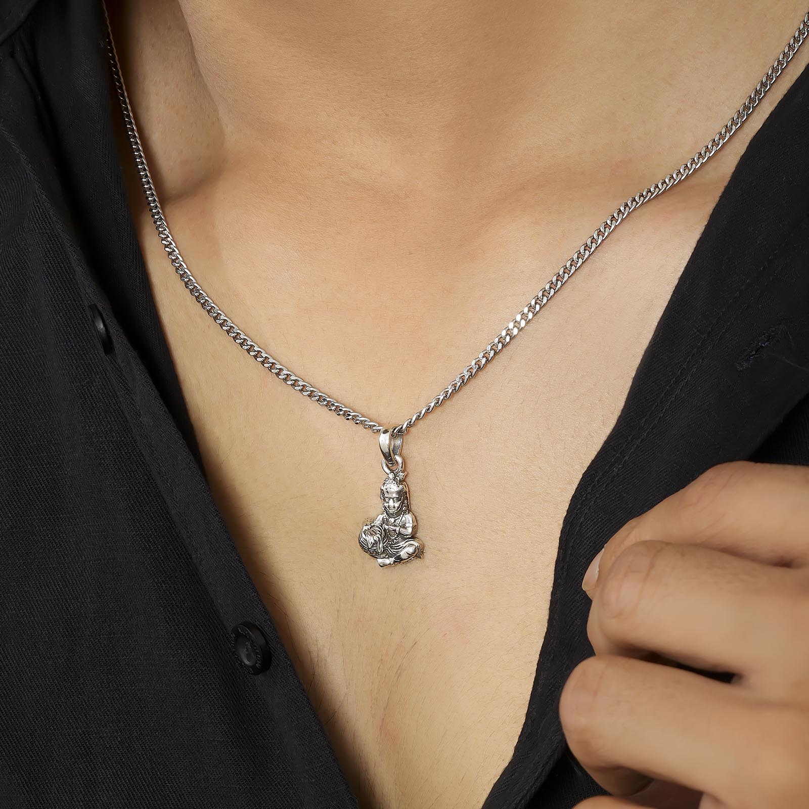 Oxidized Bal Roop Krishna Pendant with Silver Box Chain - Tweov Jewels